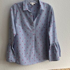 Kenar Blue Blouse with Pink Floral Pattern